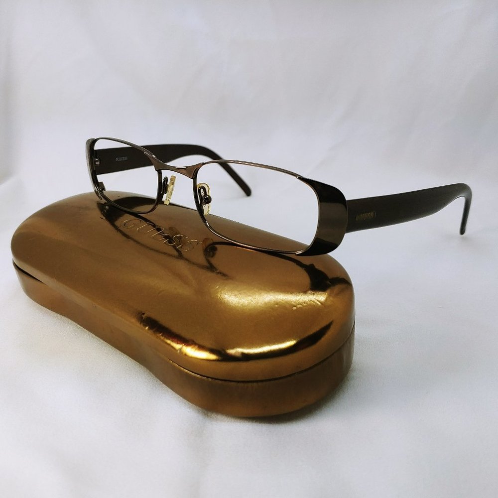 GUESS Eyeglass Frames GU138 LAVA Brown Metal Rims Glittery Plastic Arms Wide